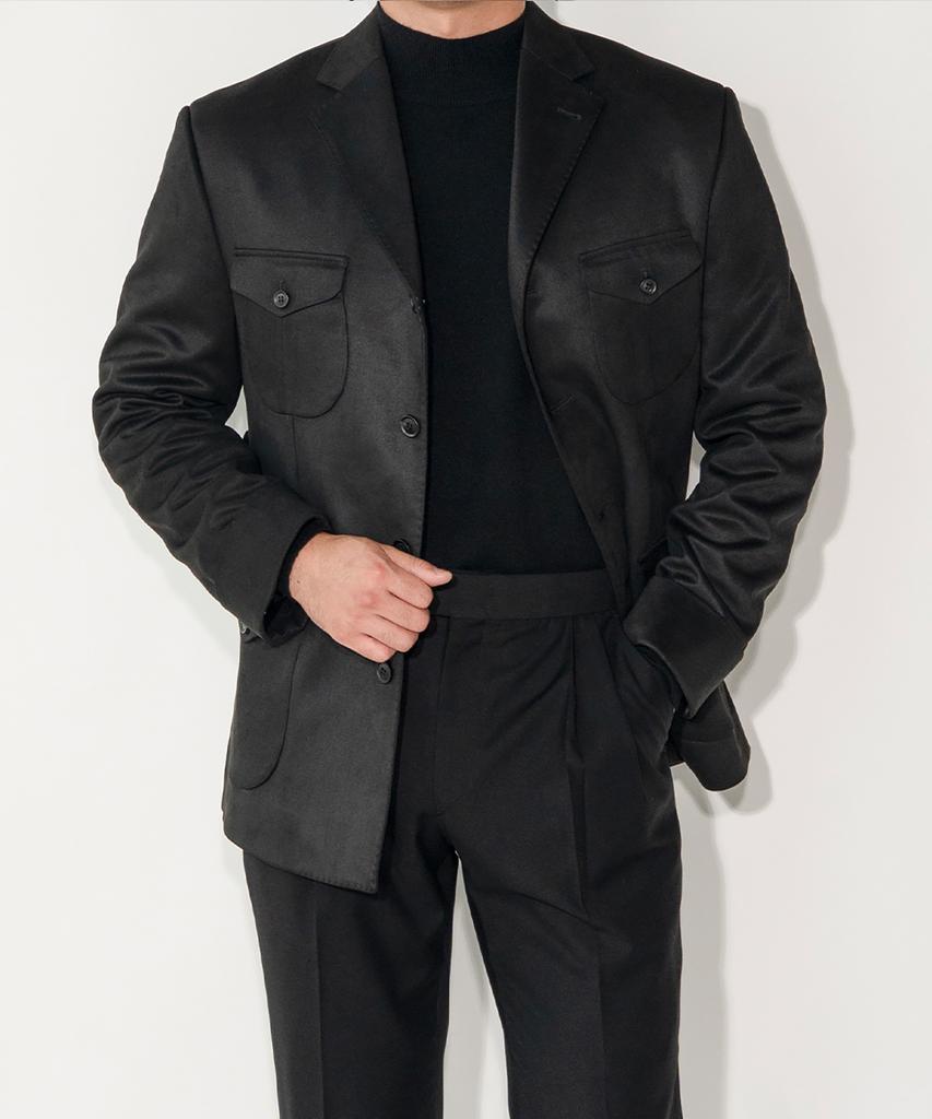Allclassic Alcjk002 Tailored Suede Safari Jacket_Black