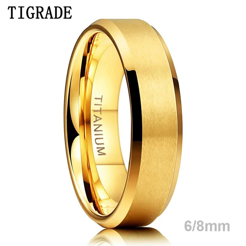 My Fine Jewelry Women's Gold Tigrade Pure Titanium Rings Color 6Mm 8Mm Brushed Wedding Band Luxury In Comfort Fit Matte For Men Anti-Allergy