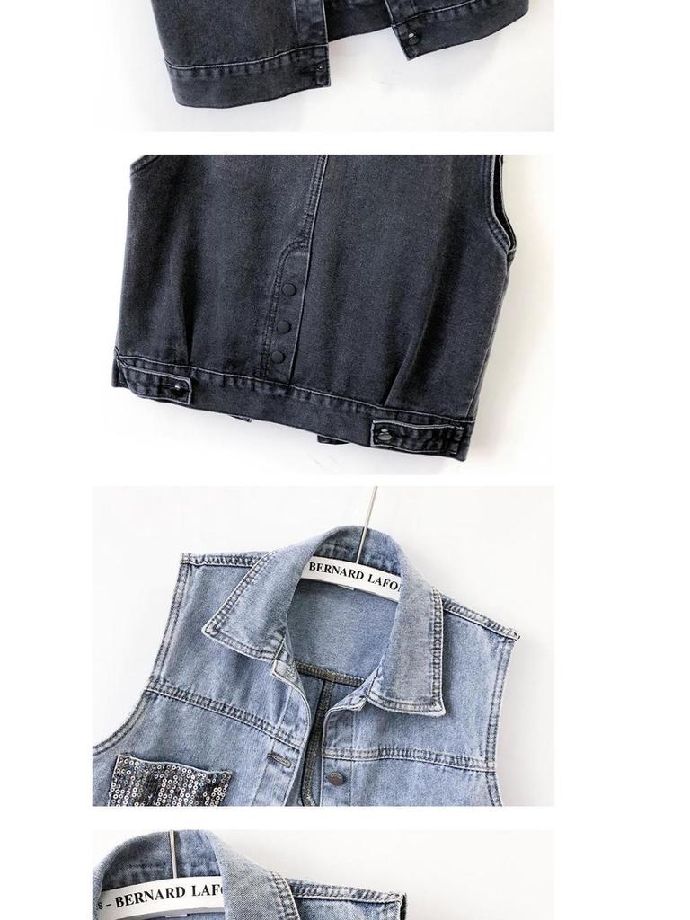 Women's Loose Fit Denim Vest - Plus Size Sleeveless Cardigan for Spring/Autumn