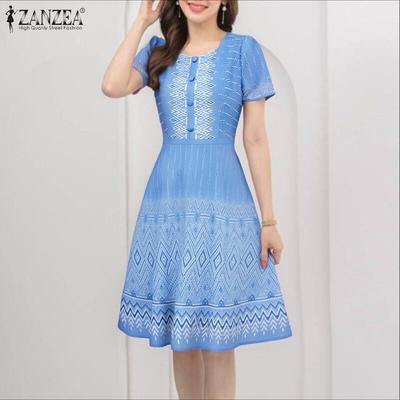 Women Casual Round Neck Short Sleeve Print Summer Dress