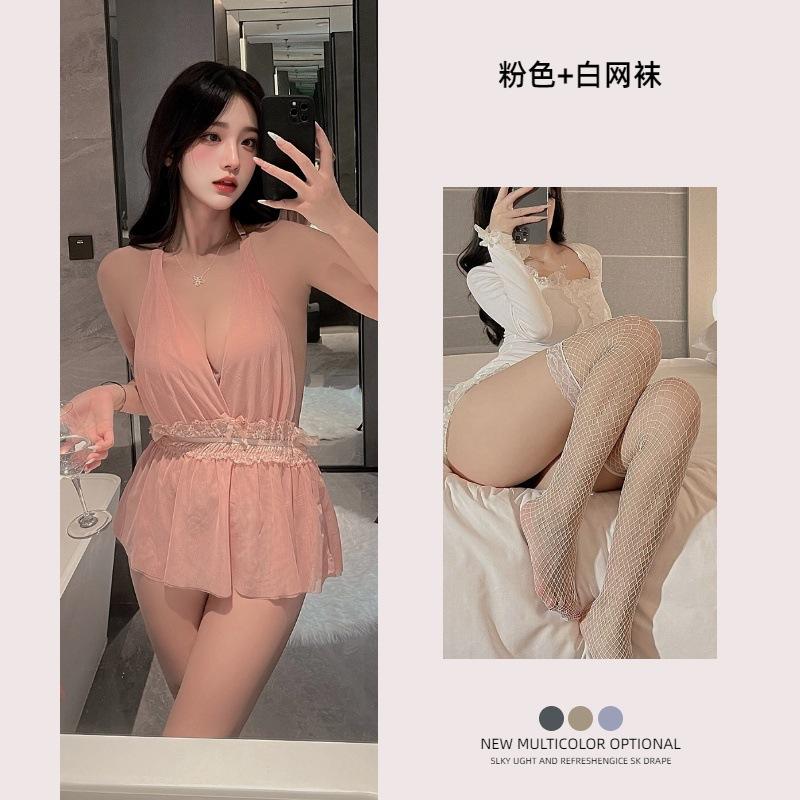New sexy lingerie deep V backless temptation jumpsuit bed hot neck secretary free uniform