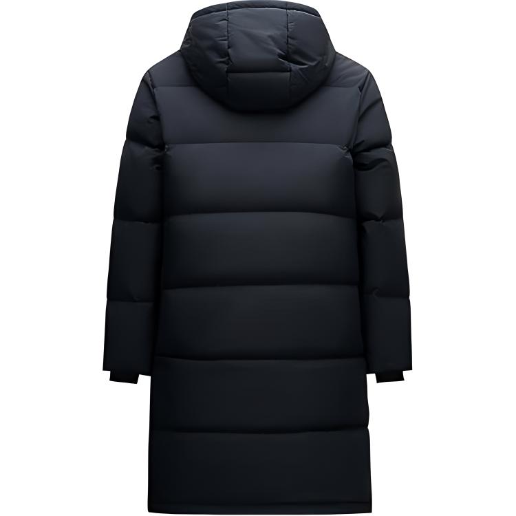 Anta Solid Color Zipper Hooded Comfortable Breathable Versatile Mid-Length Down Jacket Women Outerwear Basic-Black 162517903-2