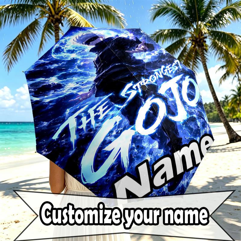 Custom Name Personalized Jujutsu Kaisen Print Umbrella, Auto Open Close, 8‑Rib Sturdy Frame, Commute Camping Hiking Use, Birthday Gift