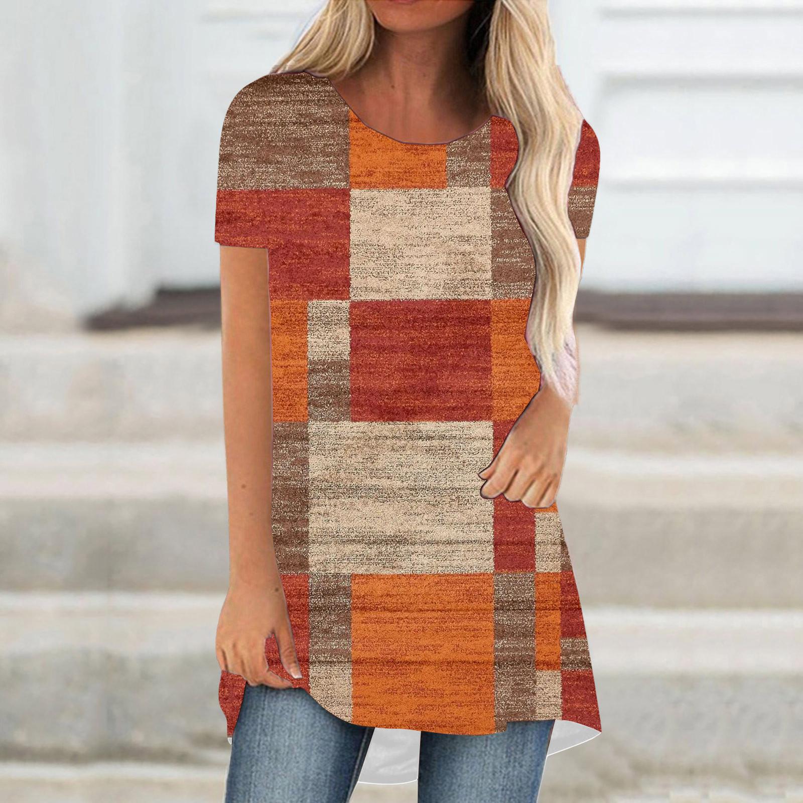 

Модные футболки в стиле пэчворк с цветным блоком и 3D-принтом для женщин, футболки с коротким рукавом, уличная одежда, большие туники, топы Y2K, футболки, женская одежда 5XL