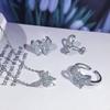 Bow Stud Earrings Necklace Ring Retro Style Three-Piece Jewelry