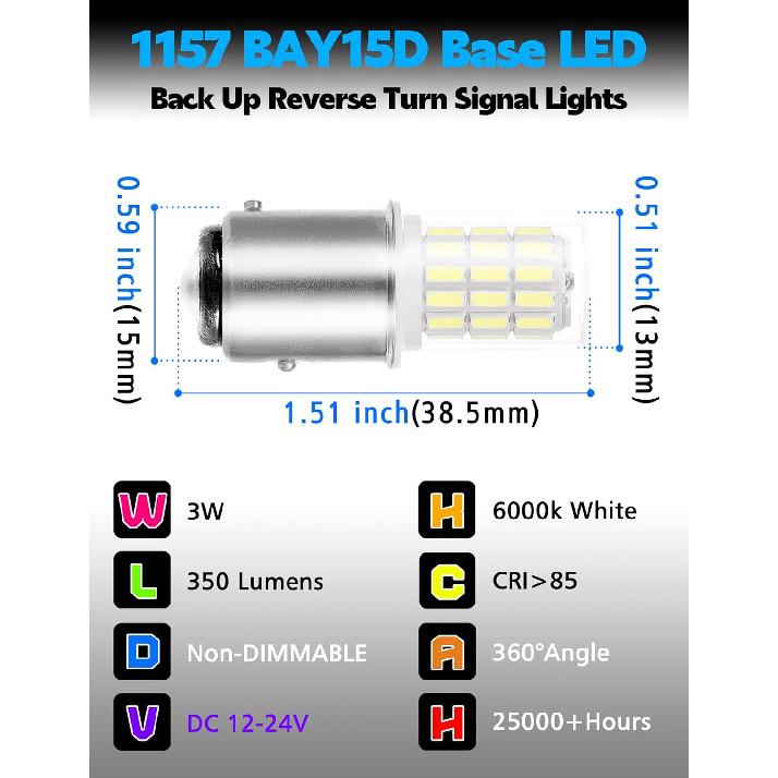 Super Bright 1157 BAY15D LED Bulbs, 3w 2357 2057 7528 LED Brake Light Bulb, 6000k Daylight White 350LM BAY15D Bulb for RV Car Camper Trailer Back Up