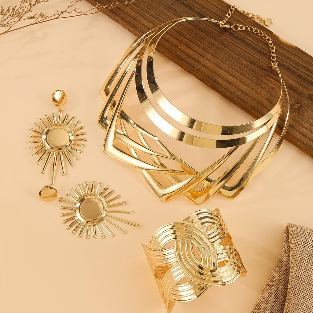 Stylish Jewelry Summer Set With Gold Finish Pendant Earrings Bracelets And Necklaces All For