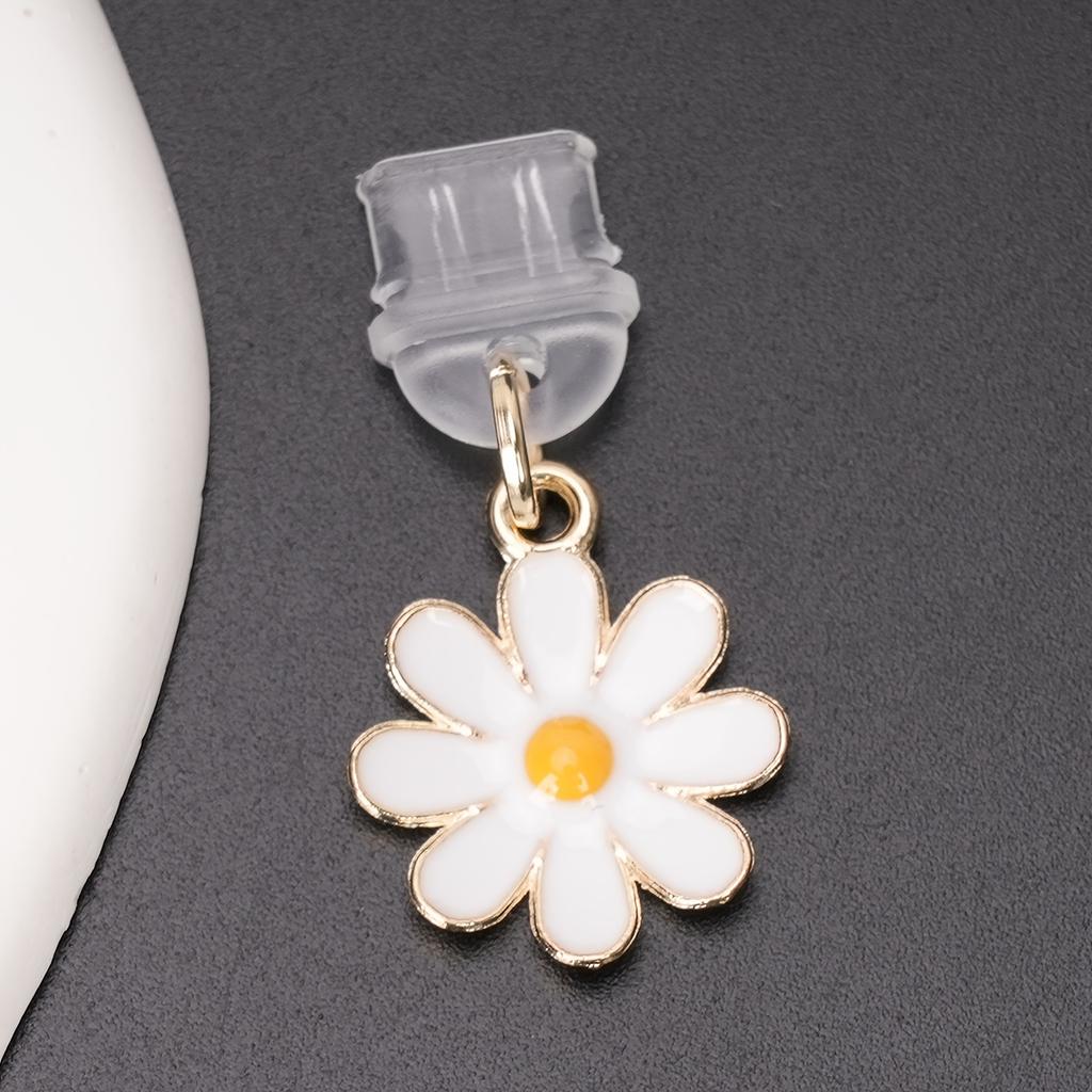 1pc White Daisy Metal Charm Dust Plug for IPhone/Type-c Phone Charging Port Decoration Pendant