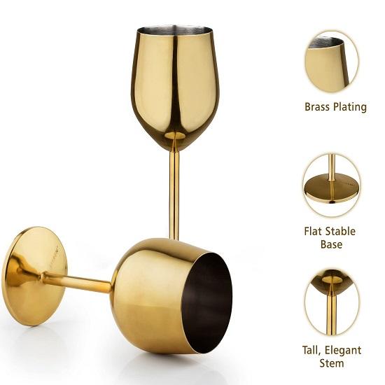 Steel Stainless  Wine Glasses, Gold Plated, Matte, Set of 2 Pcs.