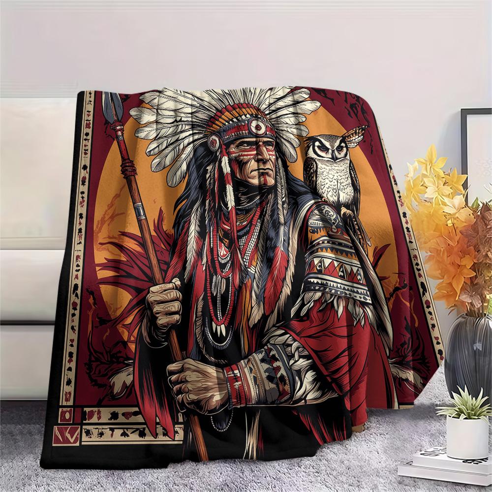 Native Americans and Animals  Print Flannel Blanket, High Quality Comfortable for All Seasons, Home Decor, Warmth and Comfort
