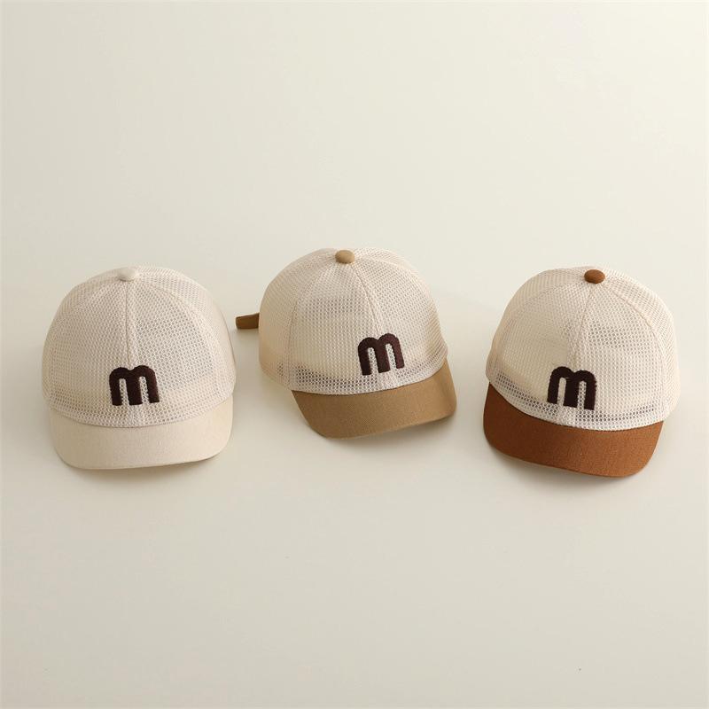 Baby Summer Mesh Hat Solid Color Letter M Embroidery Breathable Baseball Cap For Kids Boys Girls Short Brim Duck Tongue Cap