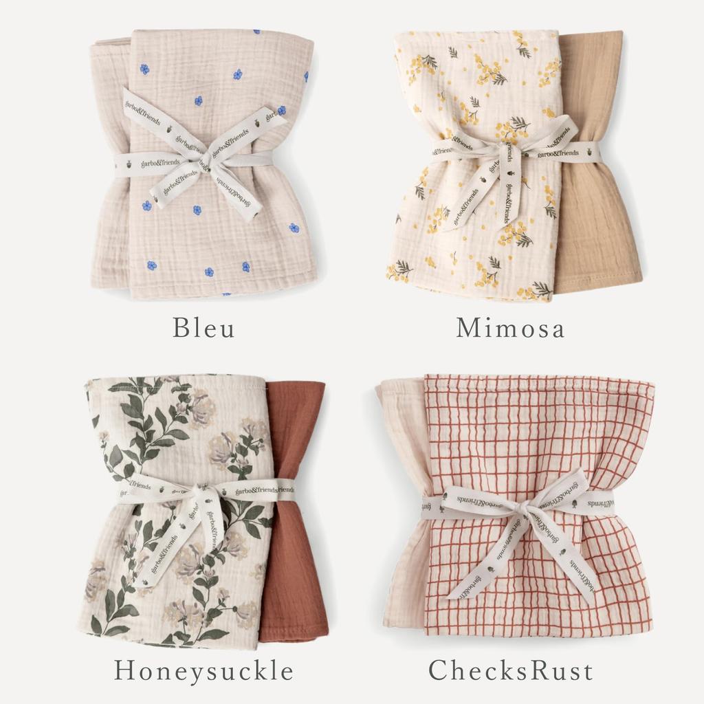 Garbo Friends Garbo Friends Swaddle Blanket Muslin Small Baby 2 Piece Set MUSLIN BLANKET SMALL 2PCS & & Honeysuckle(2800)