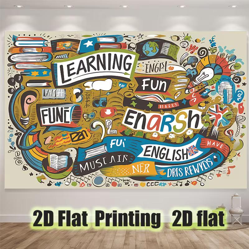 

2D Colorful Learning Backdrop English Classroom Graffiti Photography Background 47.2x31.5inch/120*80cm
