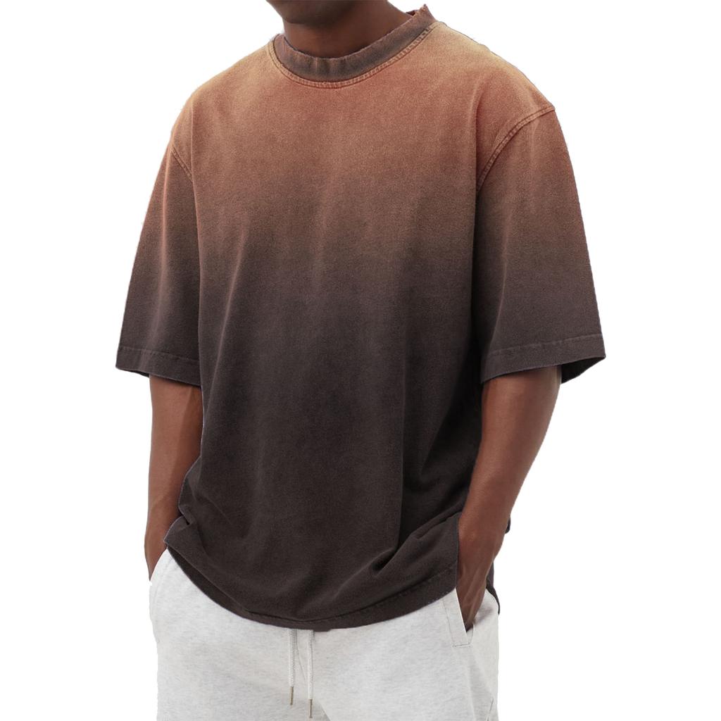 Men's Casual Trend Distressed Washed Gradient Short-sleeved Shirt - Men's Round-neck Sports T-shirt Top