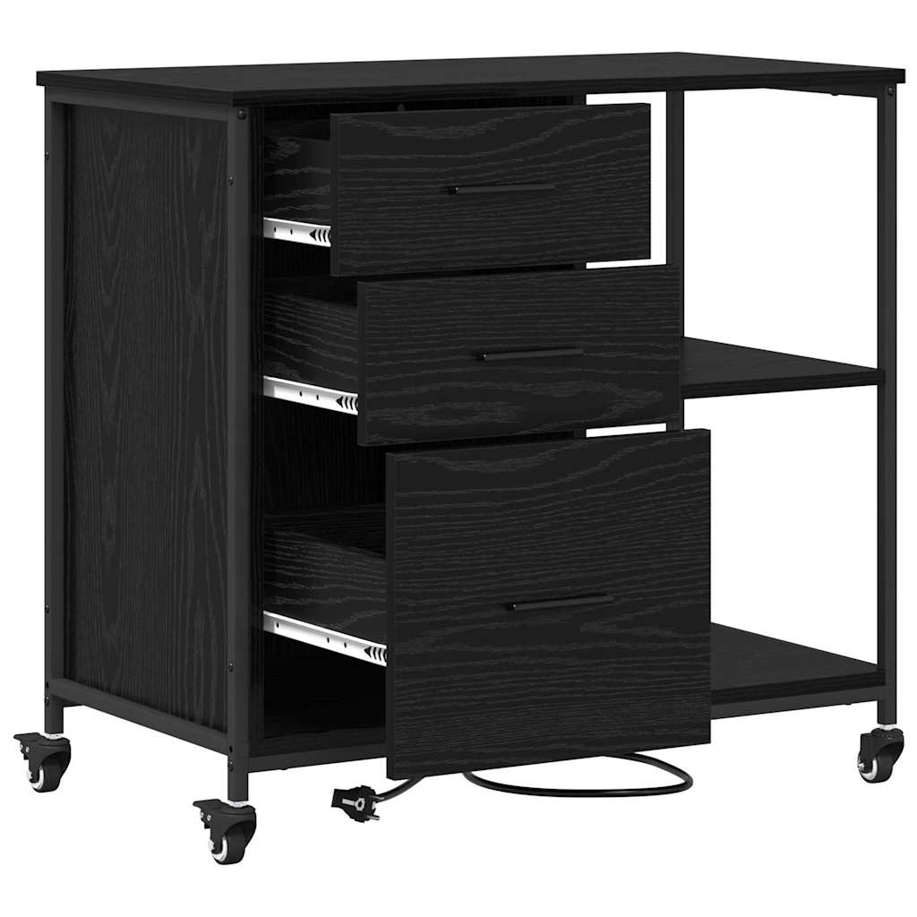 Cabinet with Charging Station Black Oak Effect 76 X 41 X 72 Cm