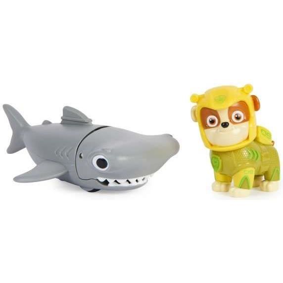 Figurine - spin master - paw patrol aqua pups - rubble - poisson hammer - jaune