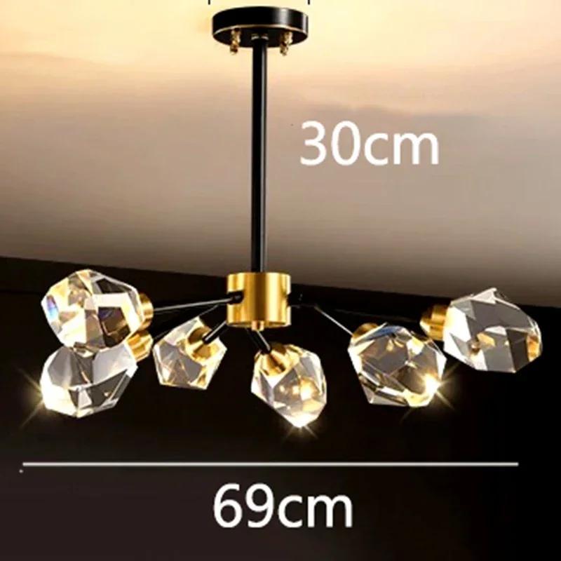 Nordic All-copper Molecular Long Crystal Chandelier Light Luxury Creative Post-modern Atmosphere Living Room LED Pendant Lights