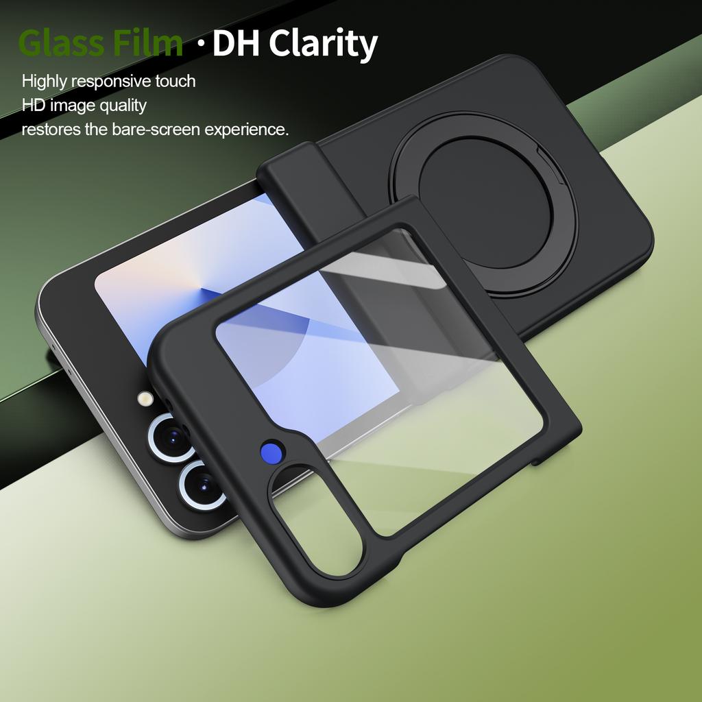 Full Body Tempered Glass Film Magnetic Case for Samsung Galaxy Z Flip8 5G Flip7 FE Flip 8 6 5 7 Flip6 Flip5 Ring Holder