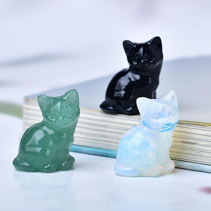 1 Unique Crystal Gift of Handmade Mini Desktop Decoration of a Natural Obsidian Dongling Carved Cat Statue