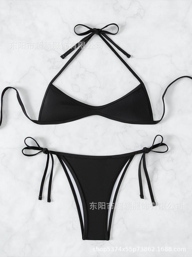 European And American New Bikini Split Solid Color Swimsuit Thong Sexy Split Swimsuit