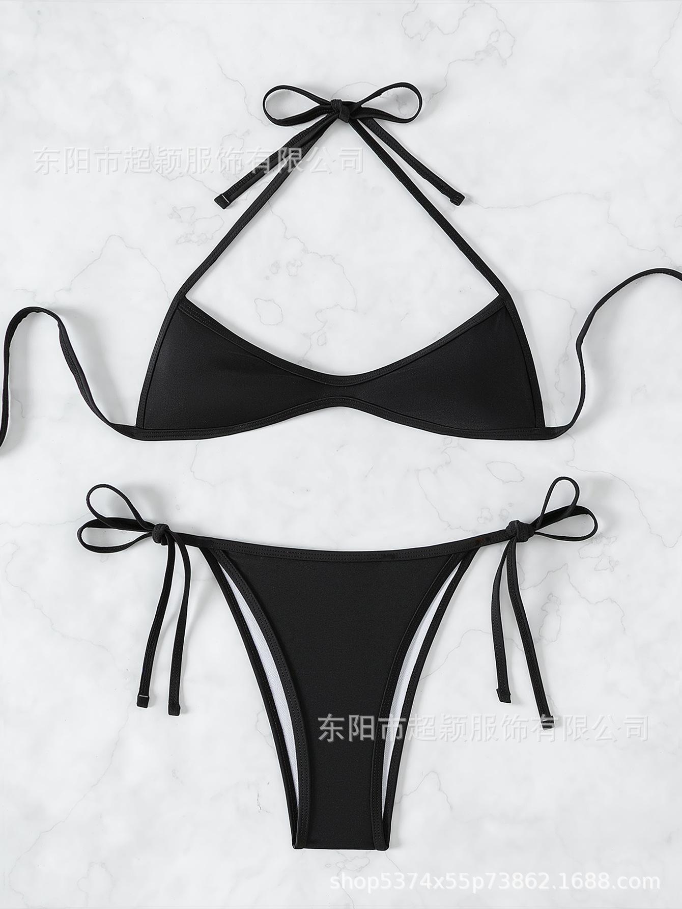 European And American New Bikini Split Solid Color Swimsuit Thong Sexy Split Swimsuit XS