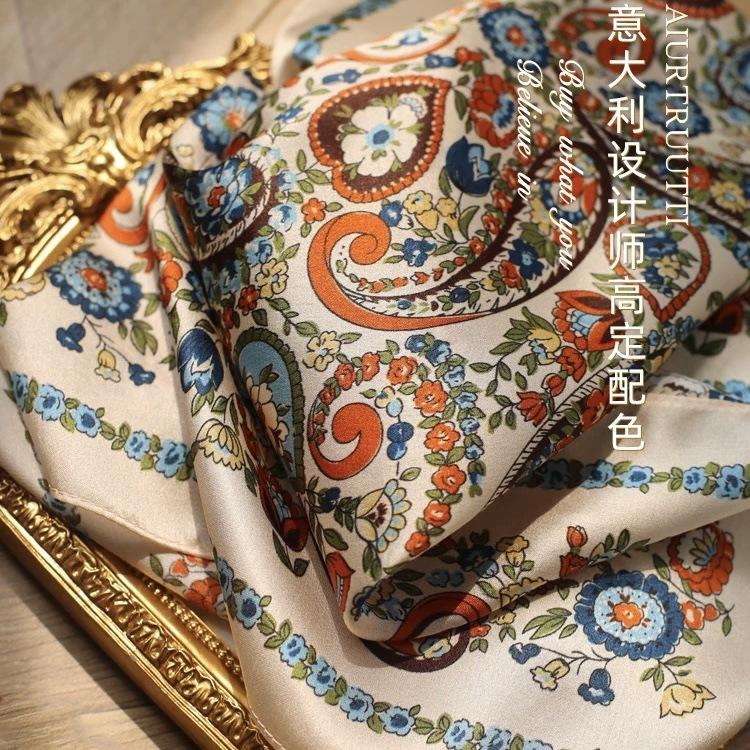 100% Natural Real Silk Scarf Women Print Bandana Square Scarves Wrap Kerchief Mulberry Luxury Summer Beach High Quality Hijab