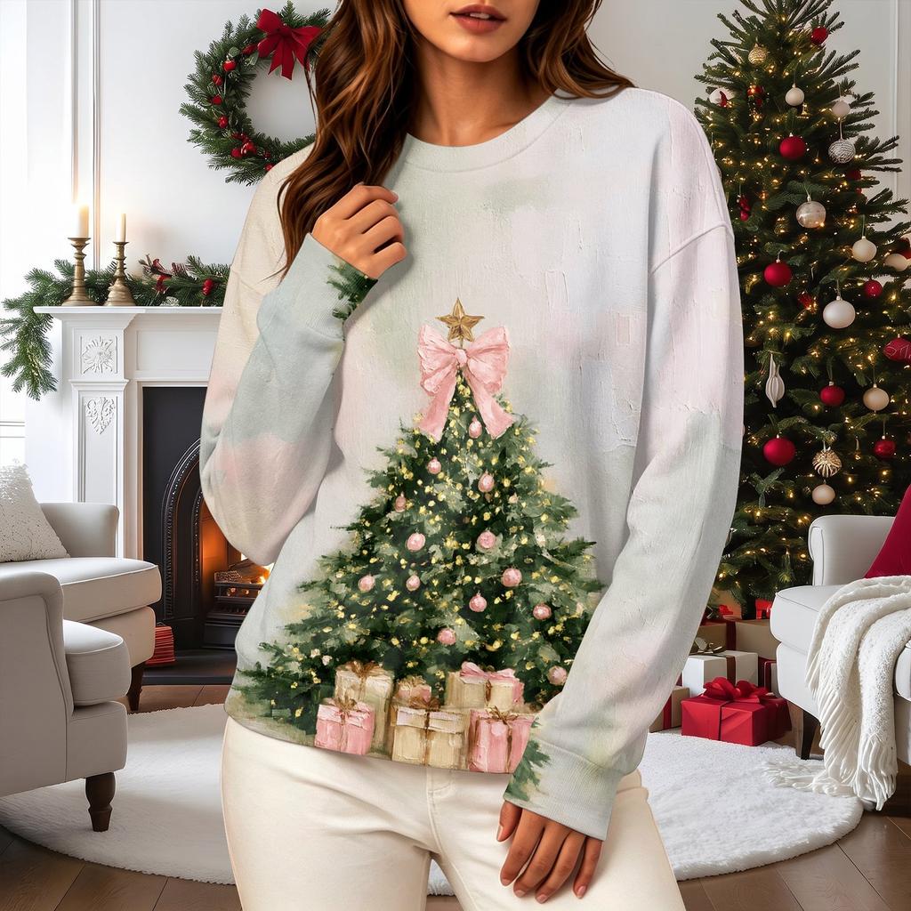 Women's Casual Christmas Print Long Sleeve Neck Sweatshirt