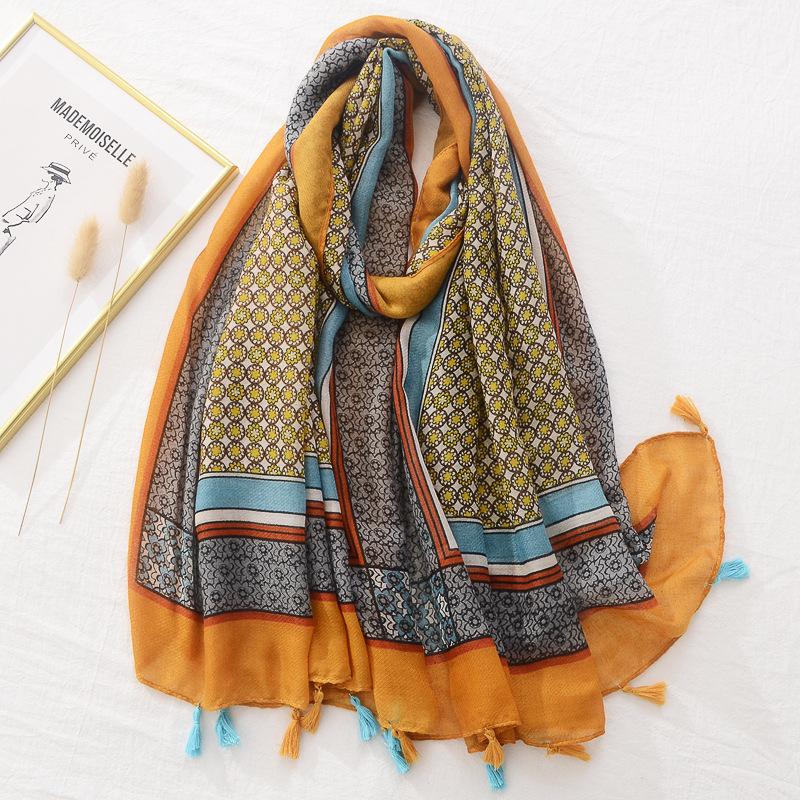 Fashion Wave Striped Patchwork Tassel Viscose Shawl Scarf Lady Print Pashmina Stole Wrap Snood Bufandas Muslim Hijab Sjaal
