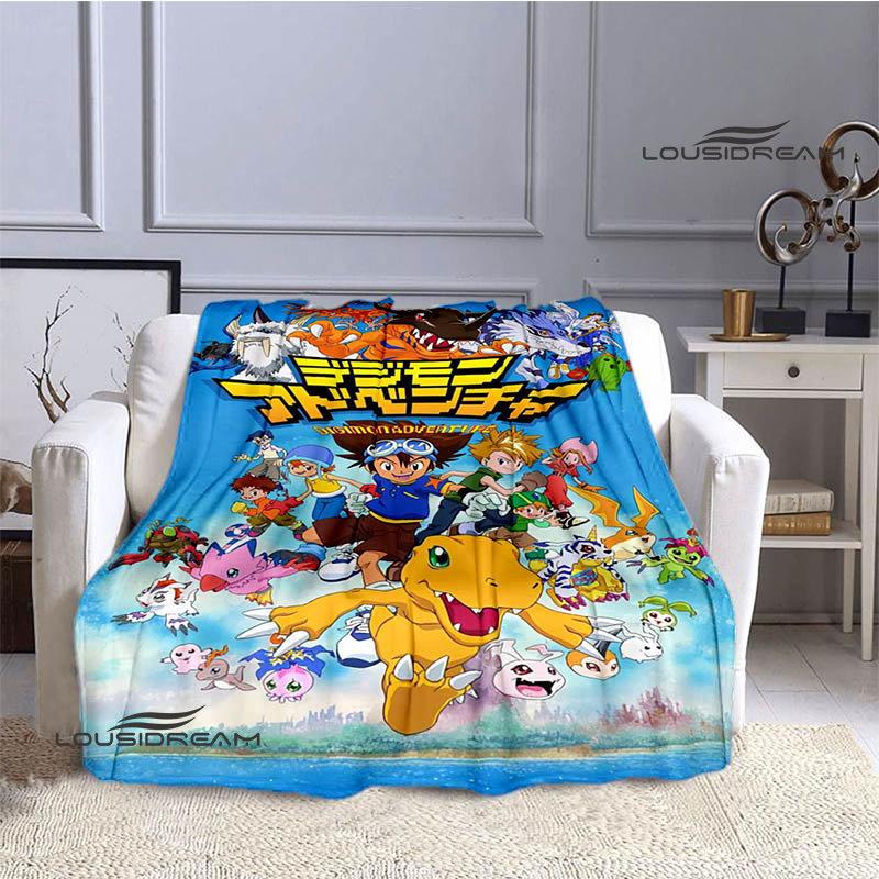

Одеяло с мультяшным принтом Digimon, теплое одеяло с фланцем, одеяло для пикника, домашнее дорожное одеяло, подкладка для кровати, подарок на день рождения 75x90cm