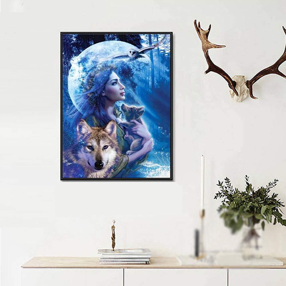 5D DIY Diamond Painting Wolf and Woman Cross Stitch Kit Mosaic Diamond Embroidery Full Round/Square Drill Home Decoration