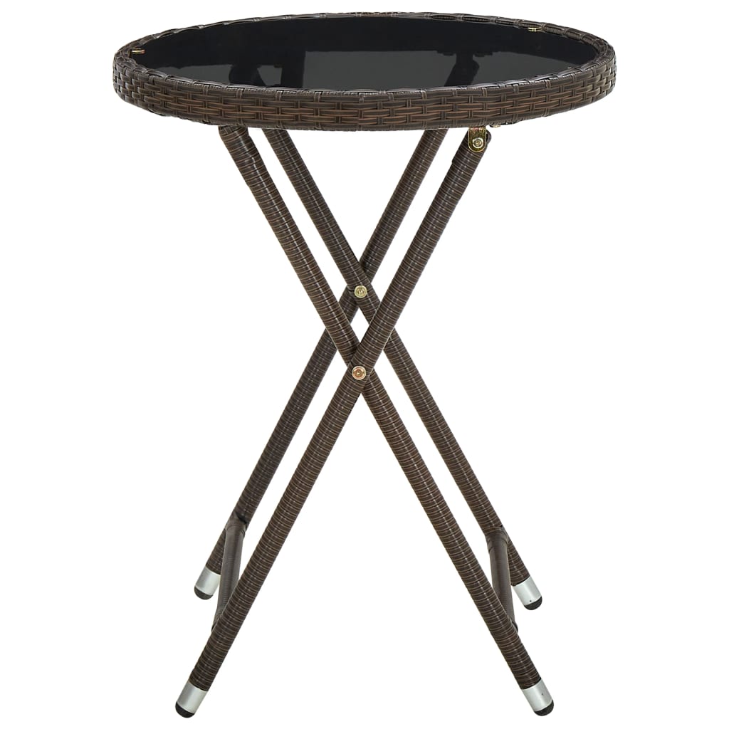 Side Table Brown 60 Cm Poly Rattan and Tempered Glass