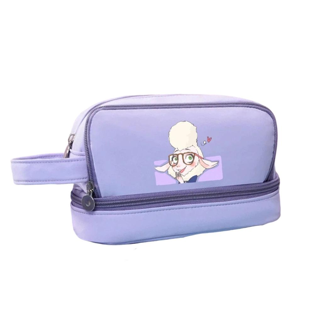 Cartoon Print Three-Layer Large Capacity Pencil Case, Student Stationery Storage Bag