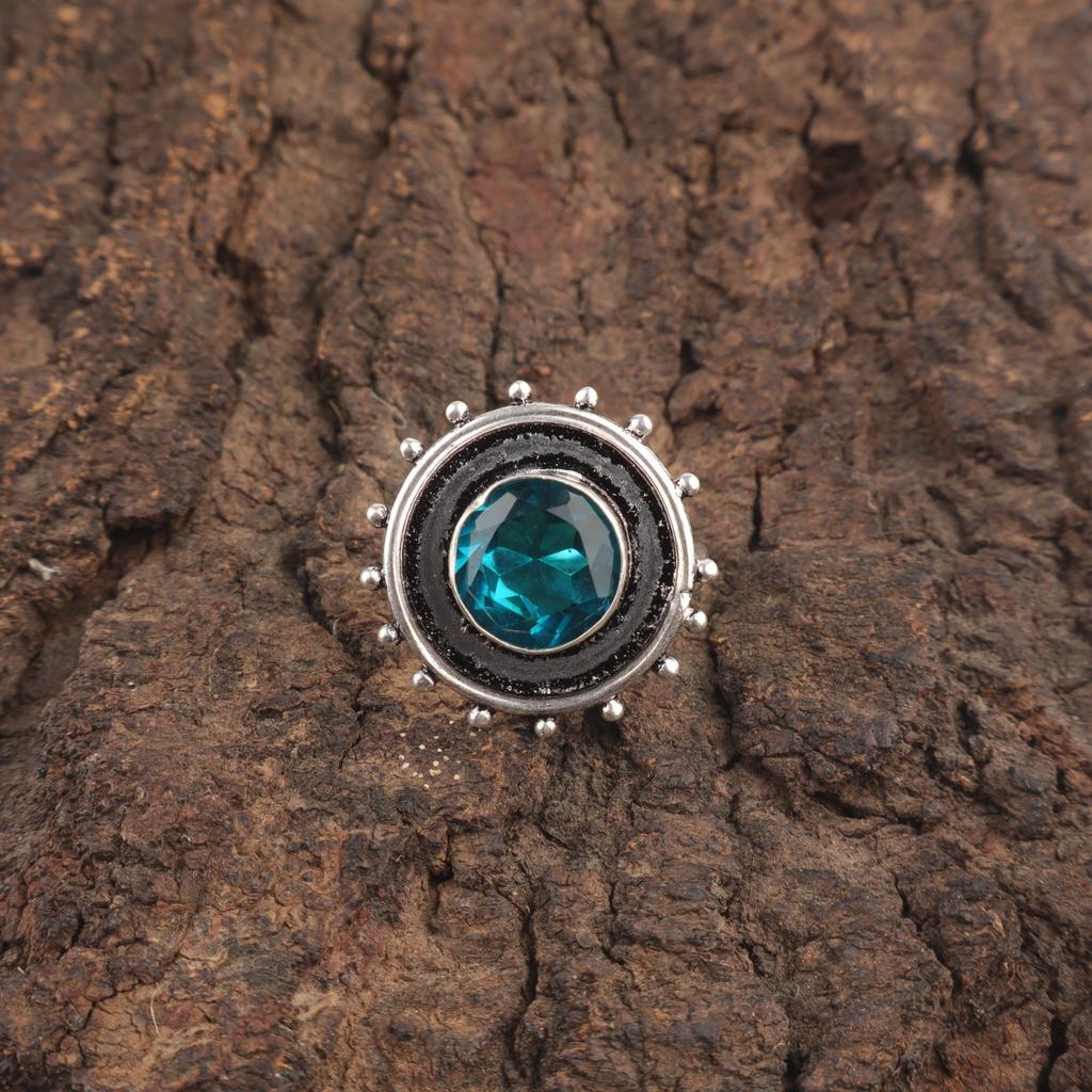 Round Apatite Stone Birthday Eternity Sisters Gift Throat Chakra Ring 925 Silver RR-49-11