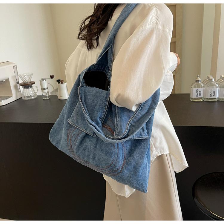 Canvas Denim Bag Large Capacity Bag Women's Retro Trend Tote Bag Korean Shoulder Bag Fashion Versatile