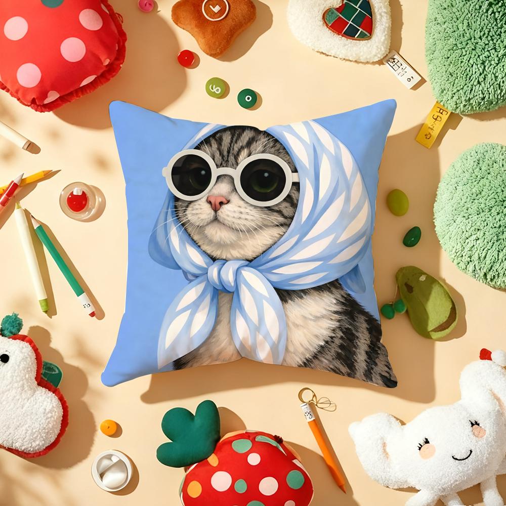 Art Cat Cute Cushion Cover Plush Fabric Soft Double-Sided Printed Sofa Warm Winter Home Child Gift Pillow Case