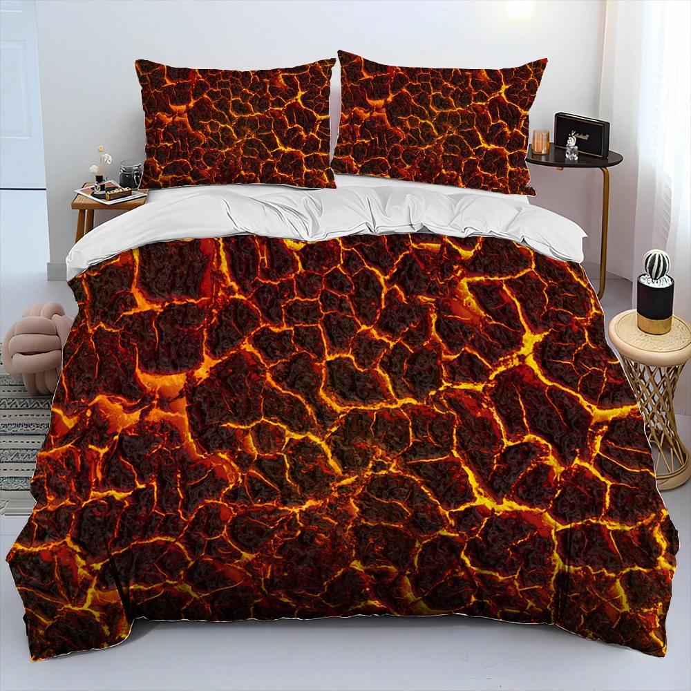 3D Volcano Lava Magma Comforter Bedding Set,Duvet Cover Bed Set Quilt Cover Pillowcase,King Queen Size Bedding Set Adult Child