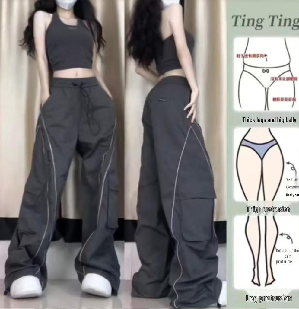 Women's High-Waisted Straight-Leg Cargo Pants - Plus-Size, Wide-Leg, Slimming, Casual, Trendy, Spring/Autumn Collection