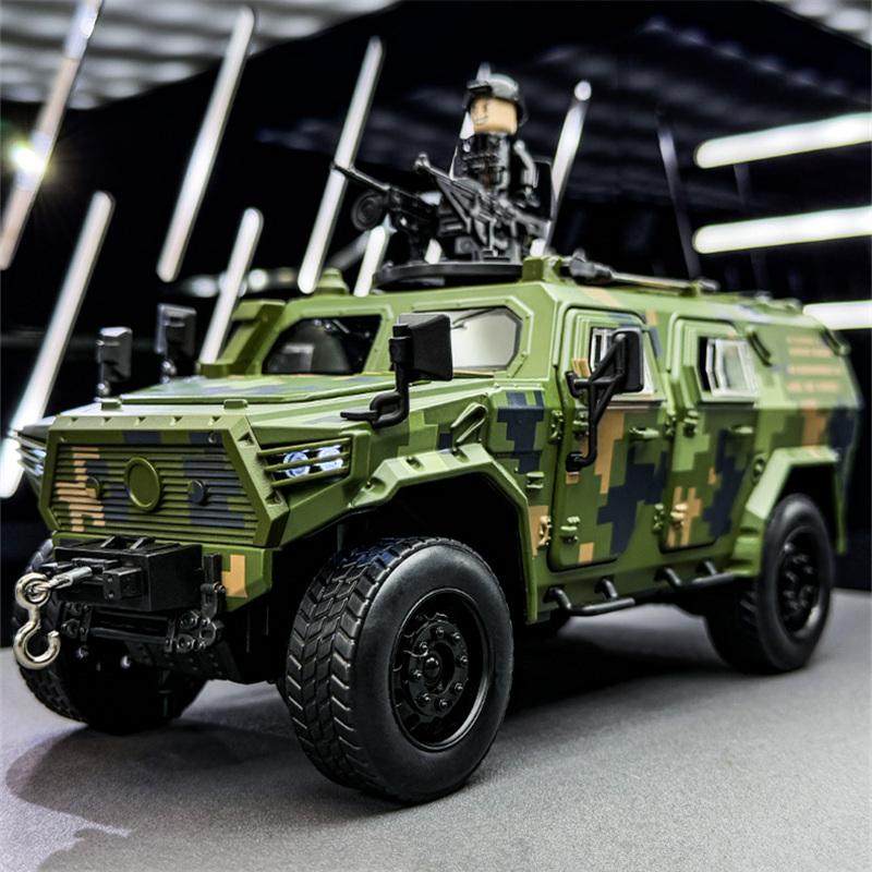 1/20 Alloy Military Explosion Proof Car Model Diecasts Metal Off-road Vehicles Tank Armored Car Model Sound Light Kids Toys Gift