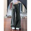 Women's High-Waist Army Green Retro Casual Wide-Leg Jeans