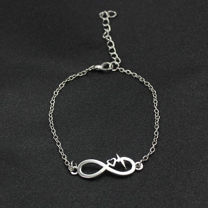 

Creative Copper Color Infinite 8 Bracelets for Women Simple Alloy Couples Heartbeat Pulsera Bangles Zircon Birthday Girl Gift
