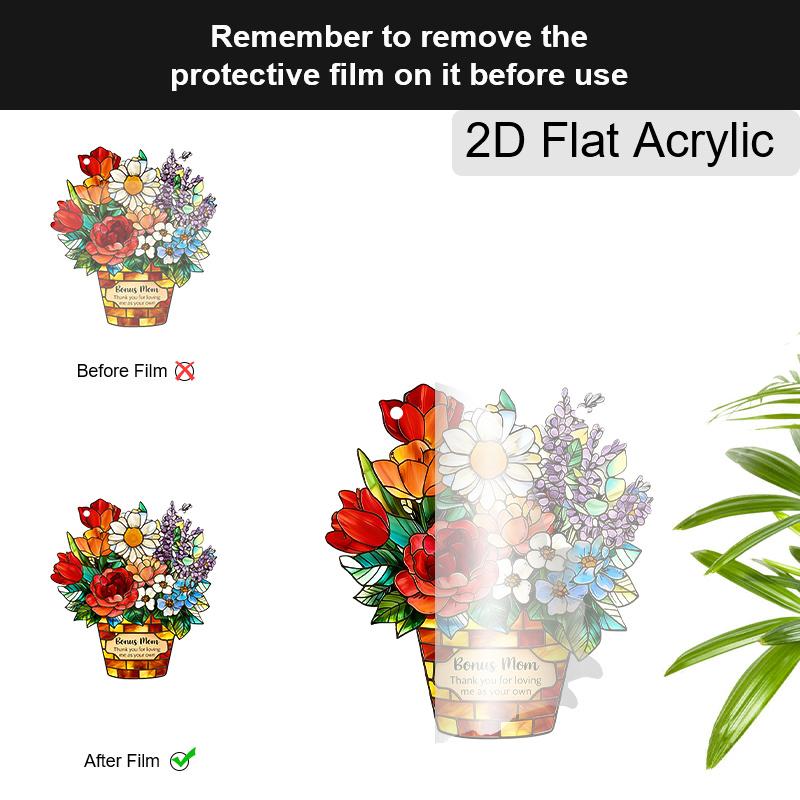 Acrylic Bonus Mom Flower Bouquet Suncatcher Stained Glass Effect Window Hanging Ornament Appreciation Gift