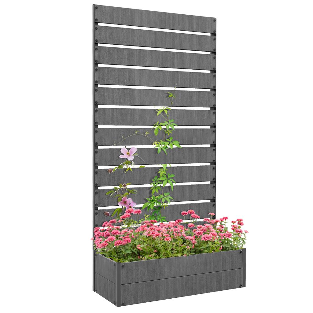 Raised Bed For Garden Planter With Trellis For Climbing Plants Vines Planter Box With Drainage Gap Dark Grey