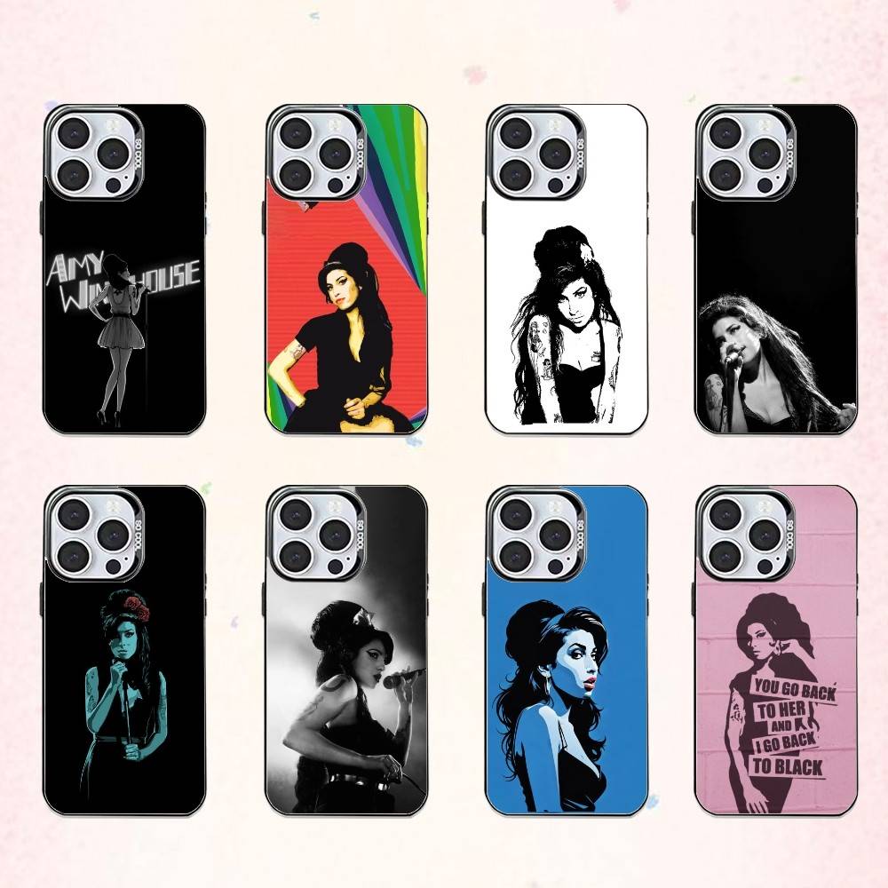Amy W-Winehouse Handyhülle Für iPhone17,16,15,14,13,12,11 Plus,Pro Max Farbe Silber Beschichtet Innere Abdeckung