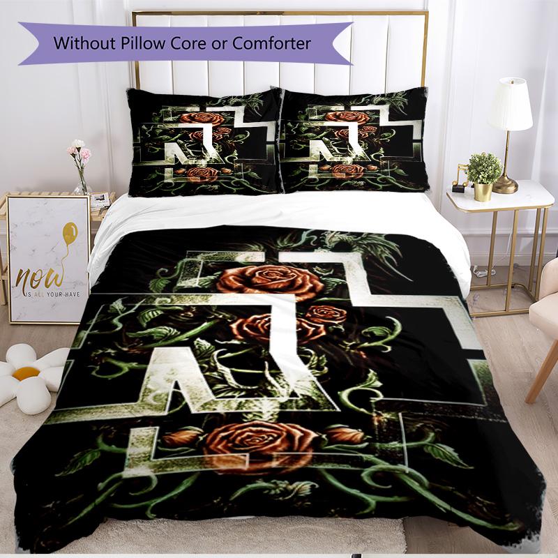 3pcs Duvet Cover Set (1*Duvet Cover + 2*Pillowcase, Without Core), Rammstein Print Soft All‑Season Bedding Set, Home Bedroom Decor Gift