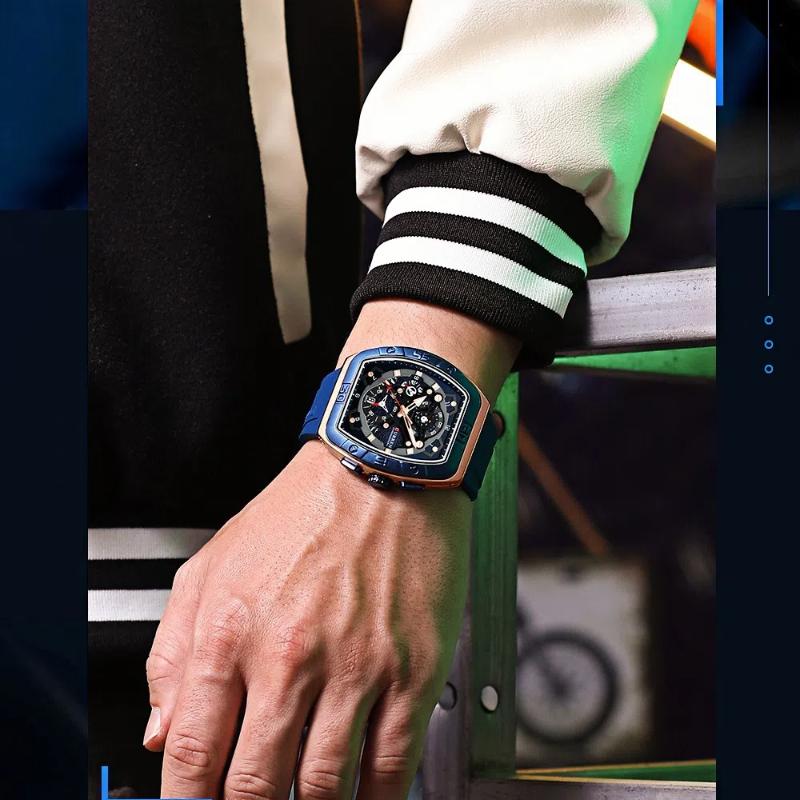 CURREN Men's Three Eyed Small Dial Six Pin Sports Calendar Watch Waterproof Silicone Strap Quartz Watch