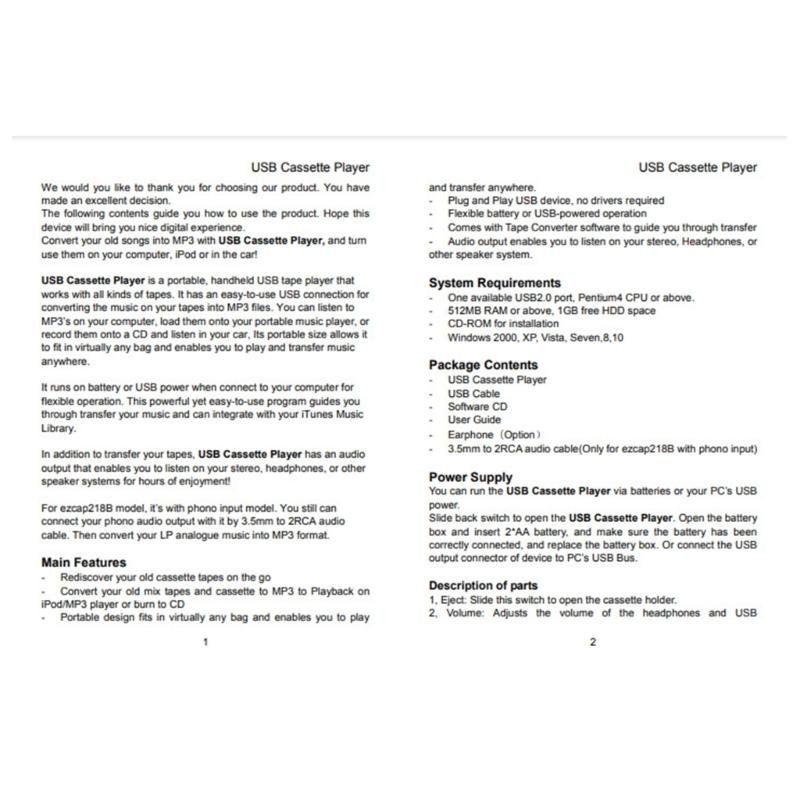 Portable USB Tape Player Convert Cassettes To MP3/CDs USB Cassettes Recorder Compatibility with Laptops and Computers