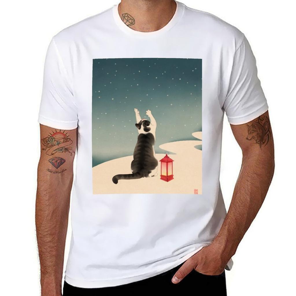 Cat Catching Snow T-Shirt T Shirts for Man Pack Cotton Mens Graphic T Shirts T-Shirt