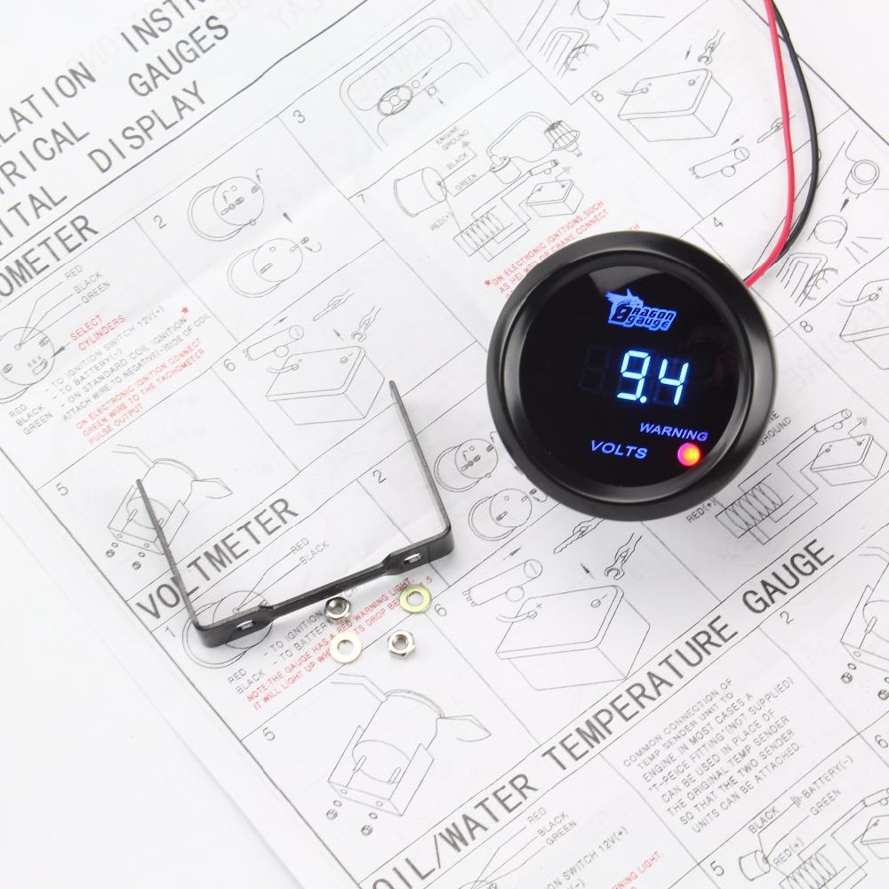 Dragon Gauge Car Gauge 2" 52mm VOLTS Gauge Car Voltage Meter Blue LED Black Shell Automotive Gauges Digital Display 12V Vehicle