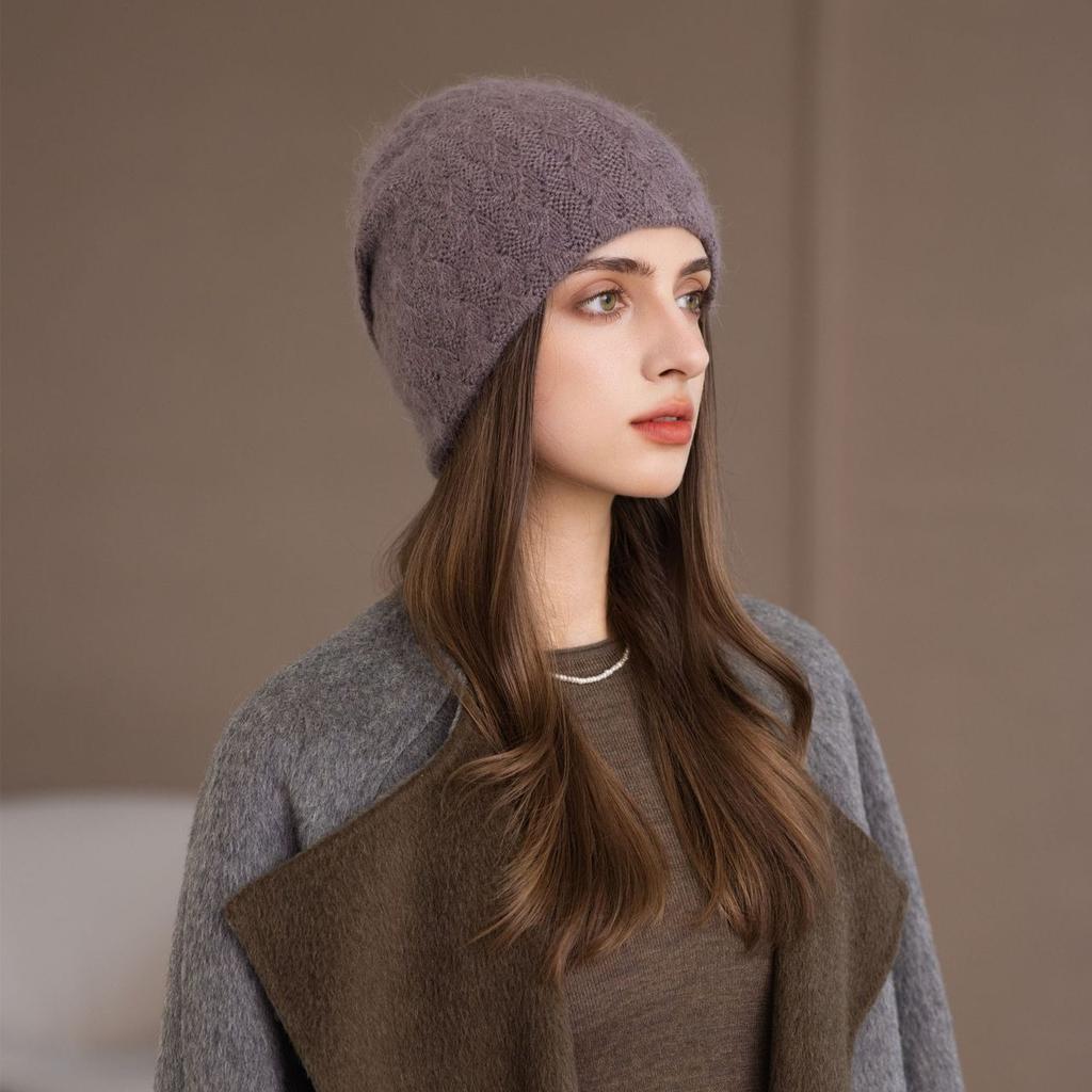 Autumn and Winter New Bald Hat Retro Wool Hat Warm Ear Protector Stack Hat Cold Hat Woman
