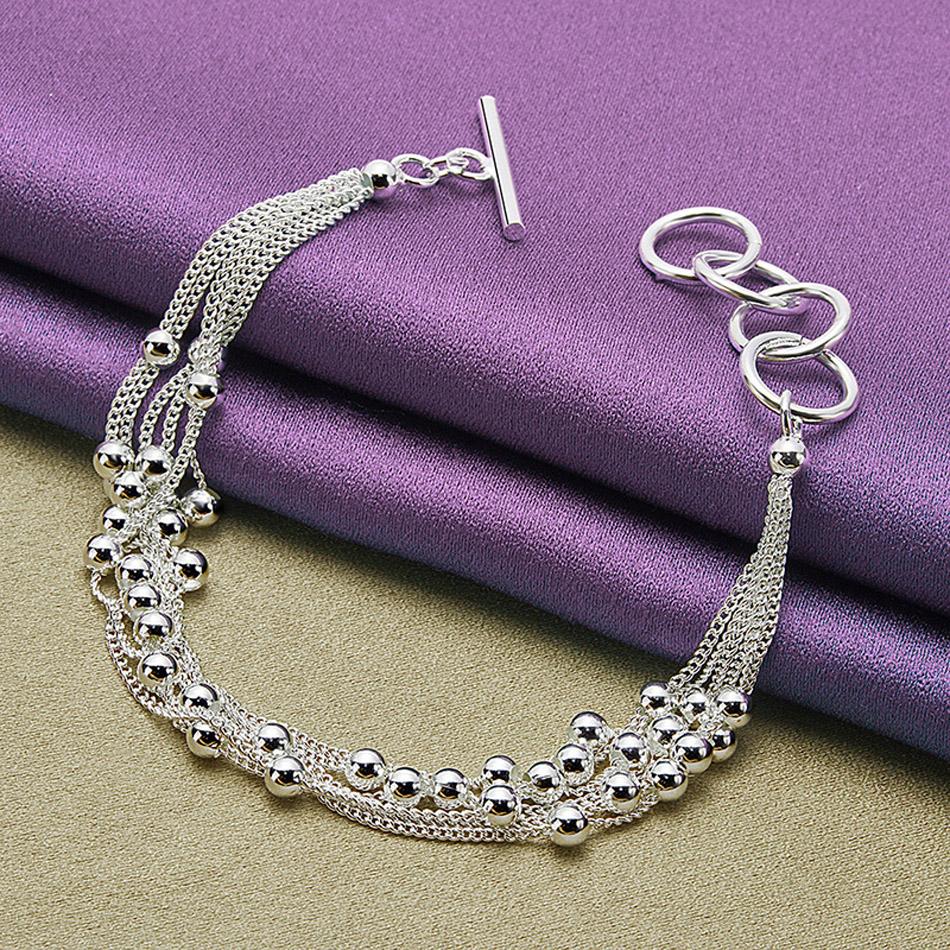 

CHSHINE 925 стерлингового серебра гладкие бусины браслет для женщин мужчин вечерние высококачественные модные ювелирные изделия с шармом 20CM 8inches